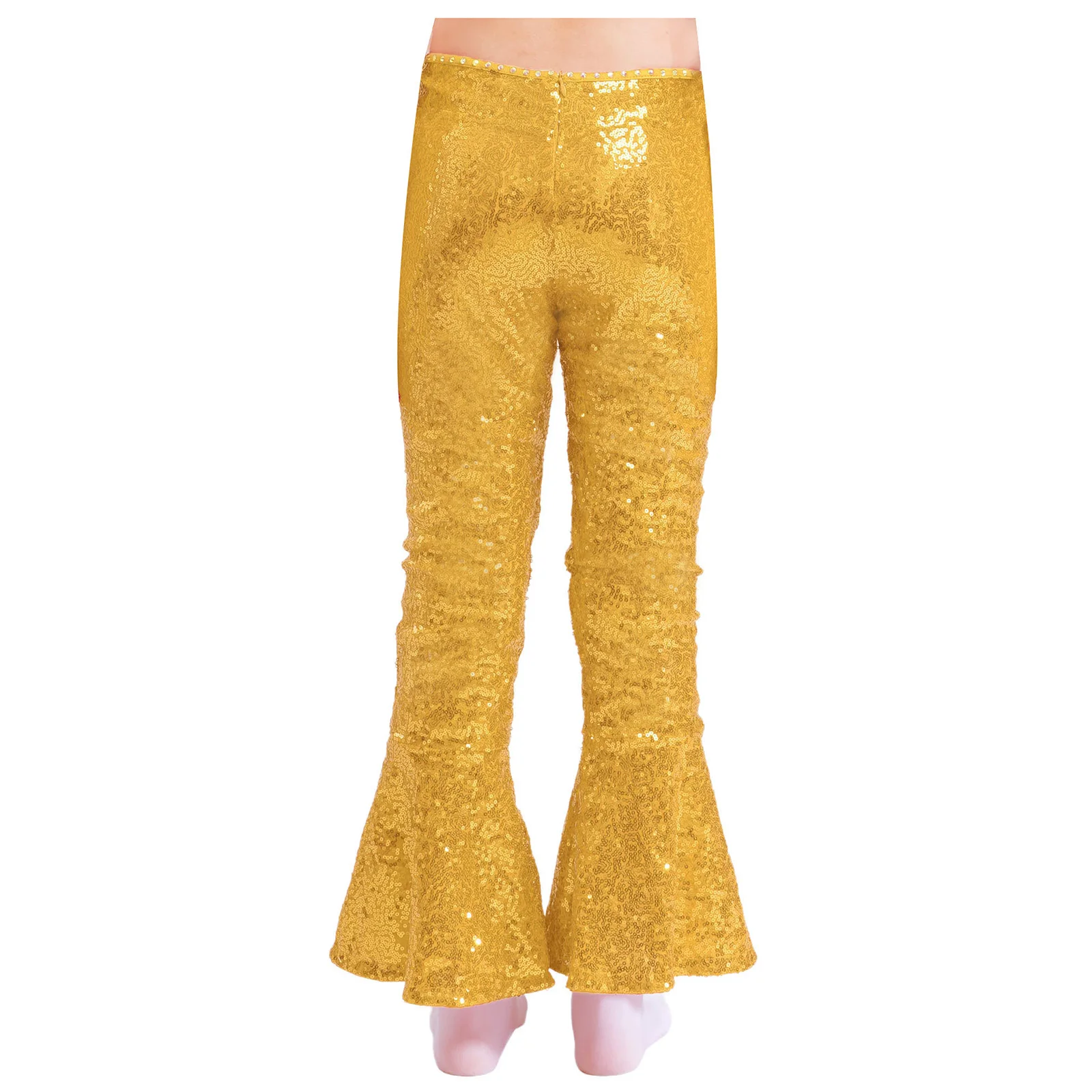 Pantaloni da ballo per ragazze per bambini Pantaloni svasati con cerniera in paillettes con strass e vita sul davanti per competizioni di spettacoli di danza latina jazz Nuovo