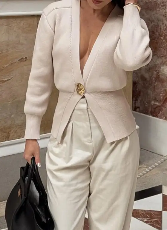 

2025 Autumn/Winter New Women's Fashion Casual Simple Style Deep V High end T-shirt Women's Wear