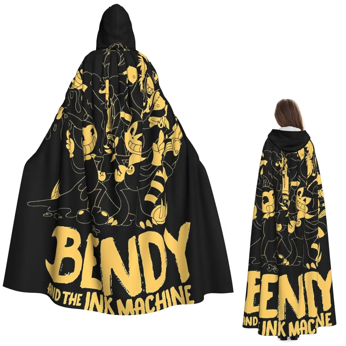ألعاب الرعب Bendy and The INK Machine عباءة طويلة بغطاء للرأس الساحرة في القرون الوسطى زي تنكري معطف الهالوين للبالغين للجنسين