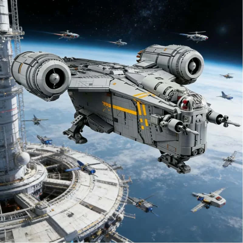 

6187Pcs Spaceship Star-shaped Mandalorian Razor Crown Spacecraft Building Block Model Children's Birthday Christmas Gift