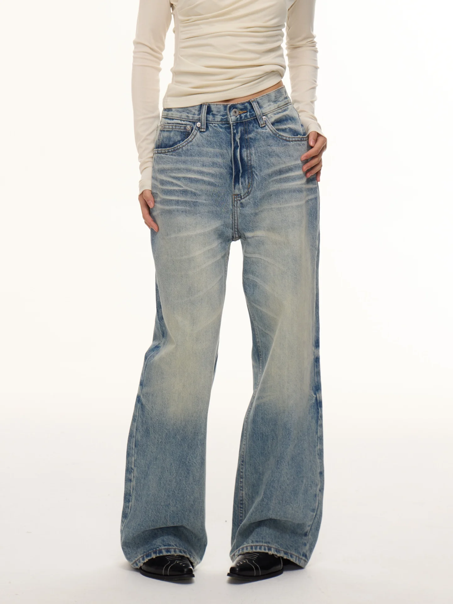 

Loose Straight Leg Low Waist Blue American Feeling Women's Jeans Nova B Casual Sle Cotton Fabric Spring Season Ladies Jeans