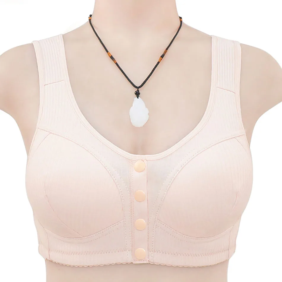 Women Soft Non Steel Ring Anti Sagging Convenient Front Open Button Bra  Wide Shoulder Straps Comfortable Women Bra