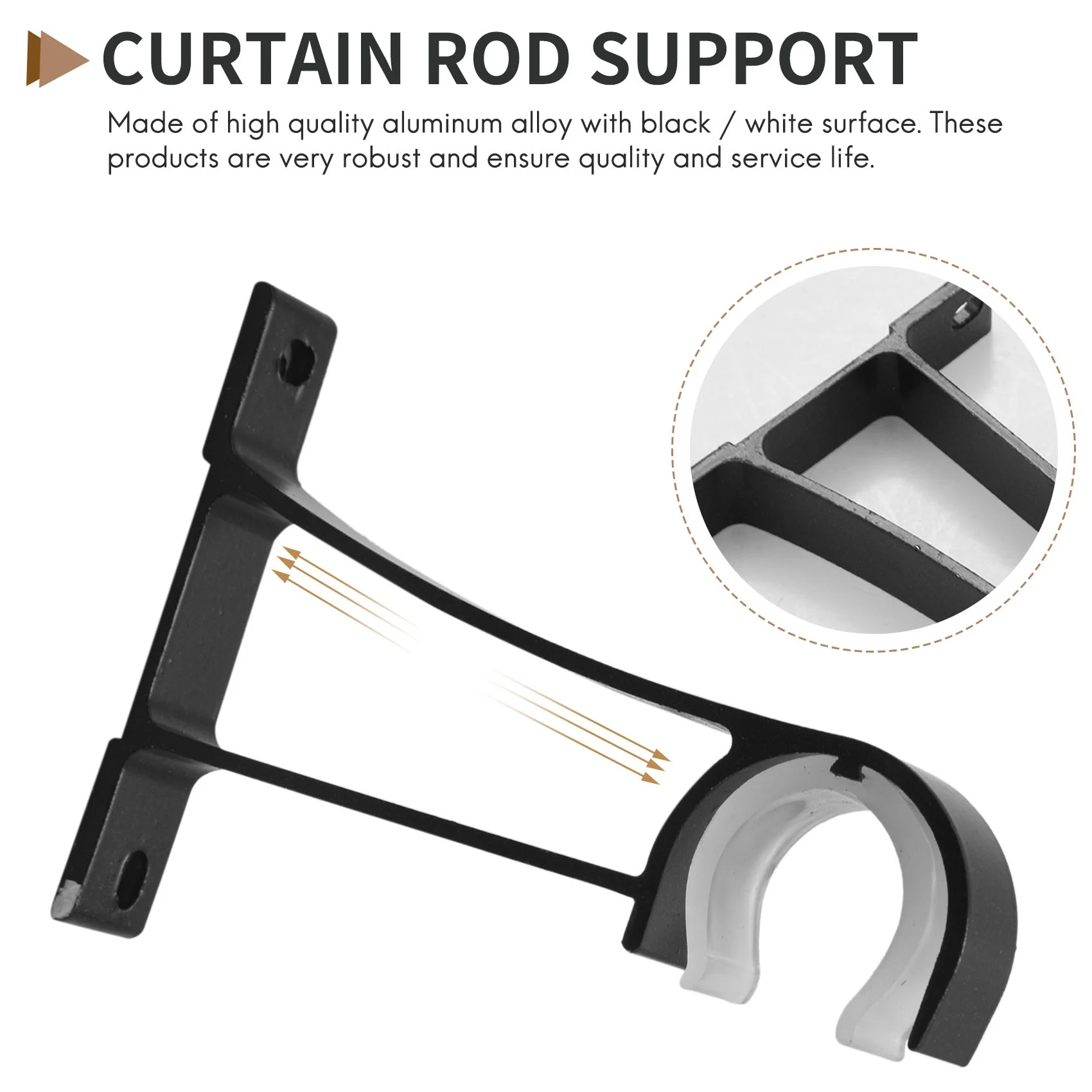 Single Curtain Rod Brackets for Drapery Rod Aluminum Alloy Heavy Duty Curtain Rod Holders (Black) 6Pcs