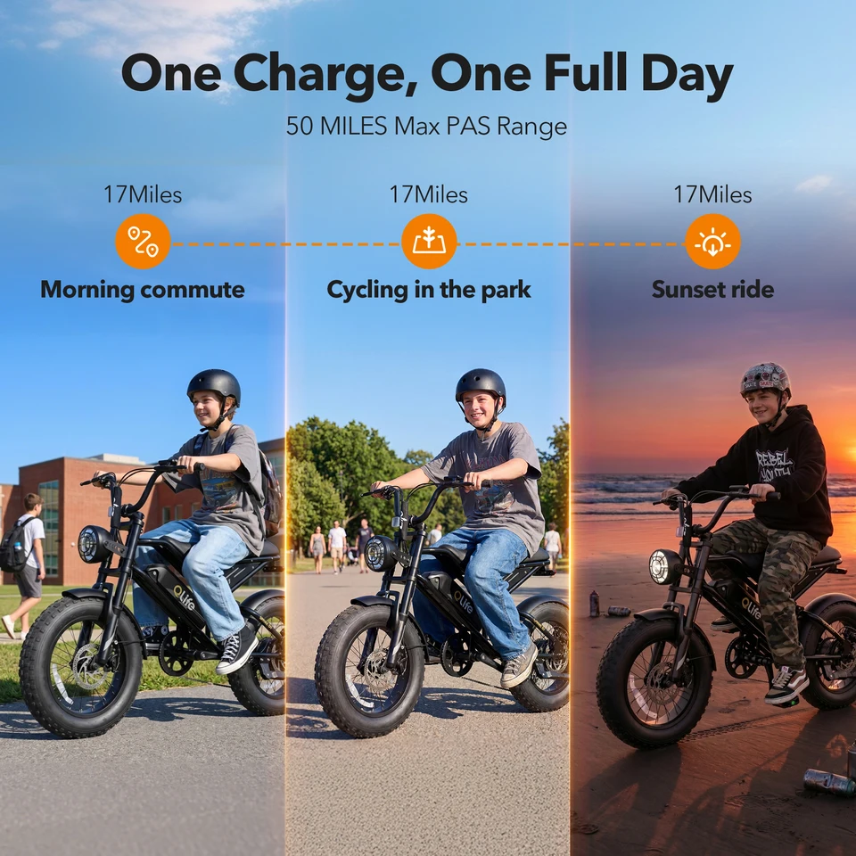 Qlife Spark D2 Electric Bike for Adults, 2000W Peak Motor 48V 15.6 Ah, 16" Fat Tires Electric Mountain Bike, 30 MPH 65Mi Range Off-Road Ebike with Full Suspension image 3