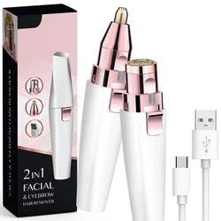Eyebrow Trimmer 2 in1 USB Rechargeable Facial Hair Remover For Women & with Built in LED Light-Remove For Facial Hair