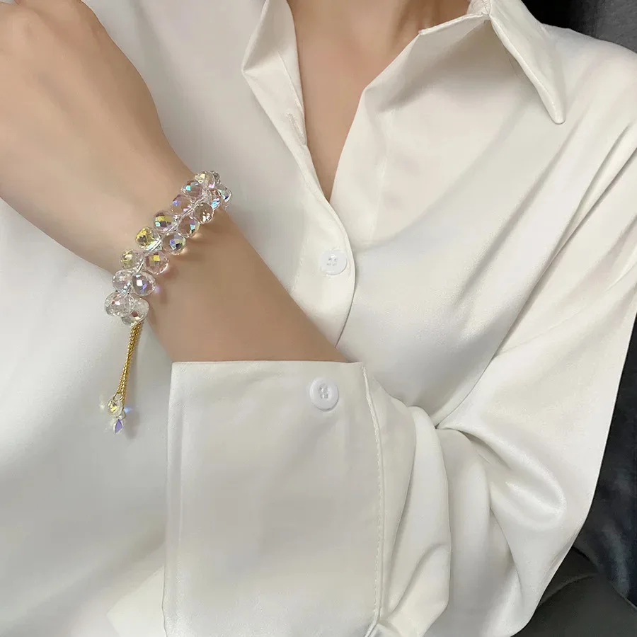 Stylish Multicolored Artificial Crystal Bracelet Fashion Shiny Handmade Charm Stone Beads Bracelet for Women Jewelry Accessories image 5
