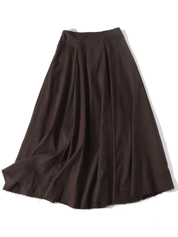

Brown High Waist A-Line Long Skirt Women's Cotton Linen Half Body Vintage Spring New Style Quality Sensation Umbrella Skirt