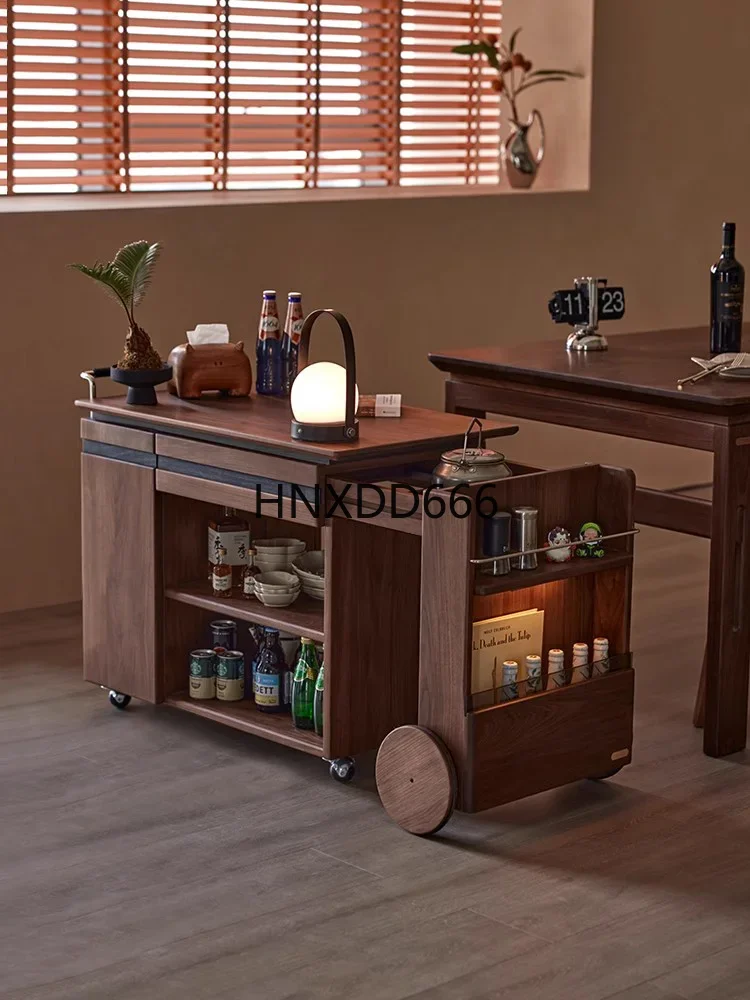 Solid wood movable trolley camping side a few black walnut