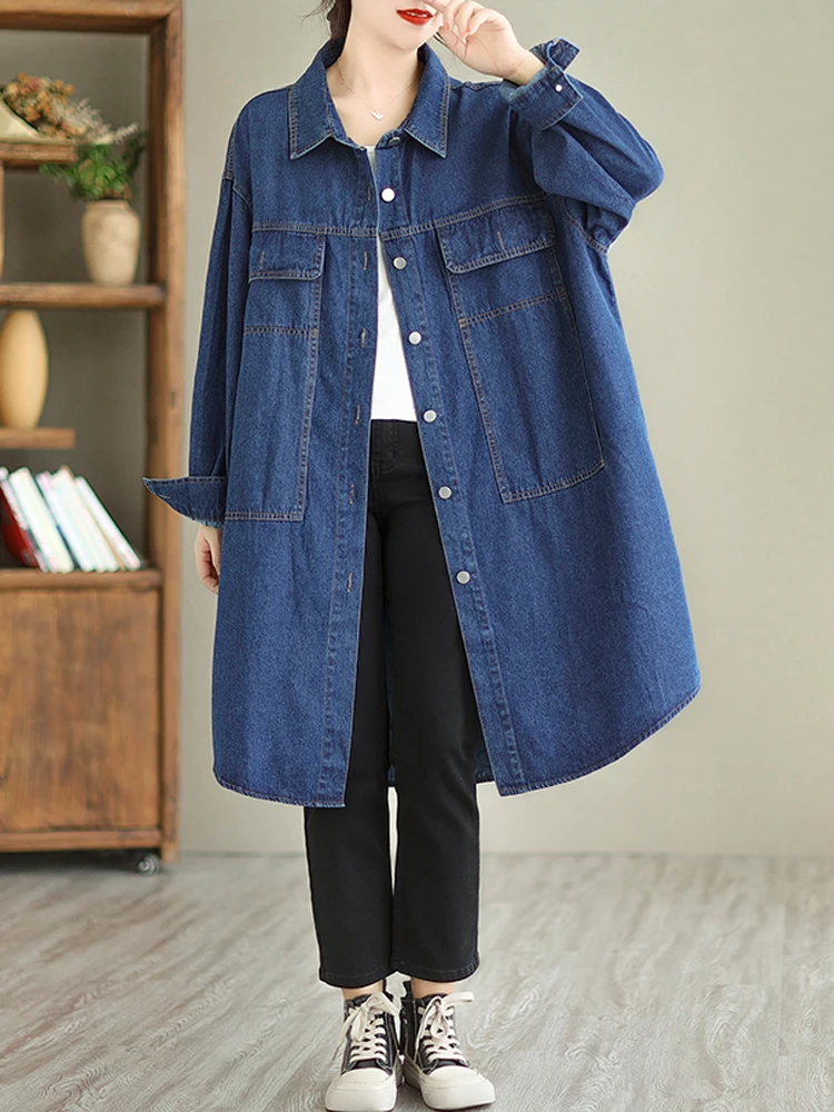 NYFS 2023 Autumn Winter New Korea Woman Dress Vestidos Robe Ete Femme Elbise Loose Long Sleeve Denim shirt Dresses