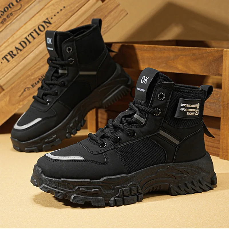 Botas altas masculinas ao ar livre casual plataforma bota antiderrapante botas de caminhada para homens rendas até tornozelo bota deserto botas de combate botas2024