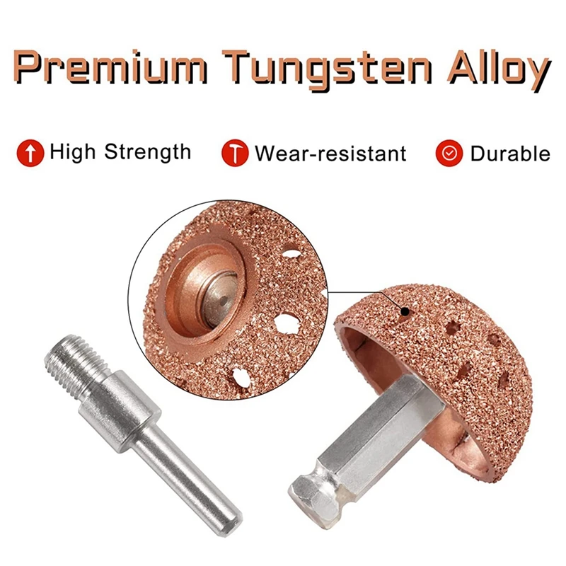 2 Set 42Mm Tire Buffer Wheel Bowl Type Grinding Head Tungsten Steel Tire Repair Tool With 2 Pcs Linking Rod Adapter