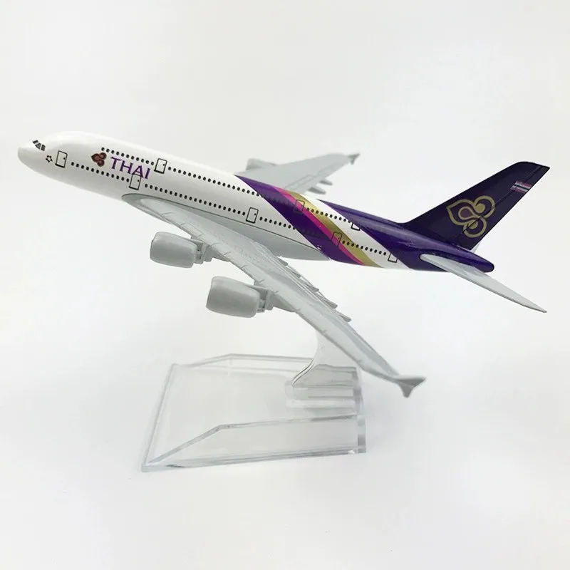 

Модель самолета Thai Airways A380, 16 см, металлическая, масштаб 1:400, миниатюрная, детская игрушка с подставкой