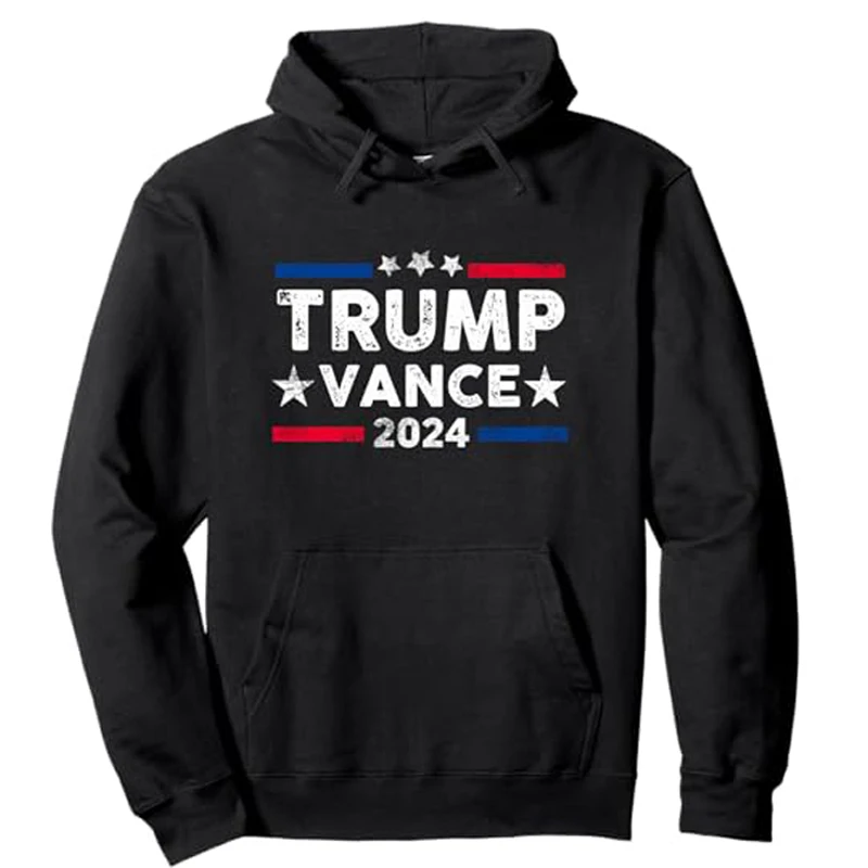 

Trump Vance 2024 US Flag Vintage Campaign Cotton Sweatshirt - Election President 2024 Pullover Hoodie Long Sleeve Sweater Coat