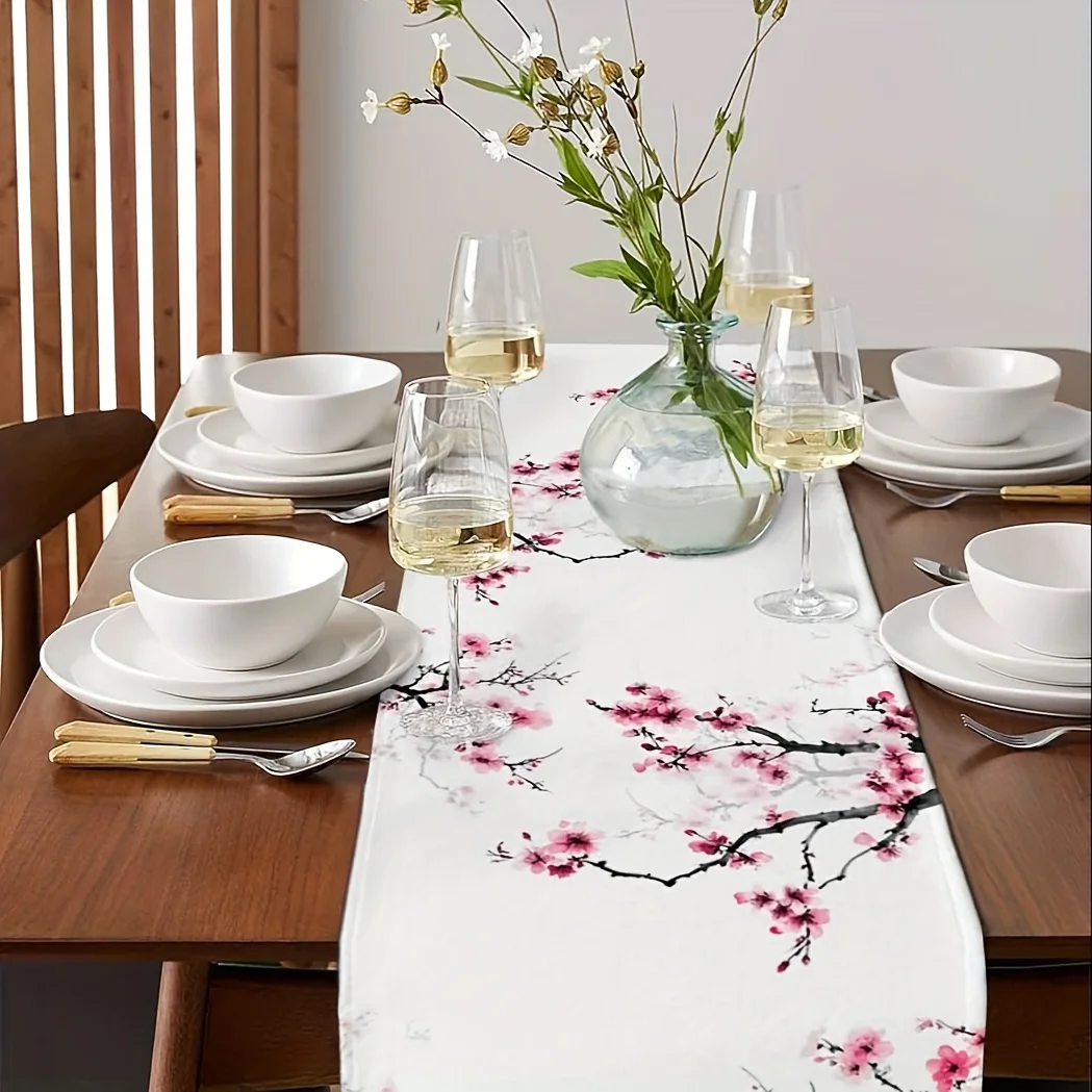 【Sakura Pink View】Table Runner, 1-Piece, All-Season Universal, Home Dining Table Daily Gathering Table Runner Decor