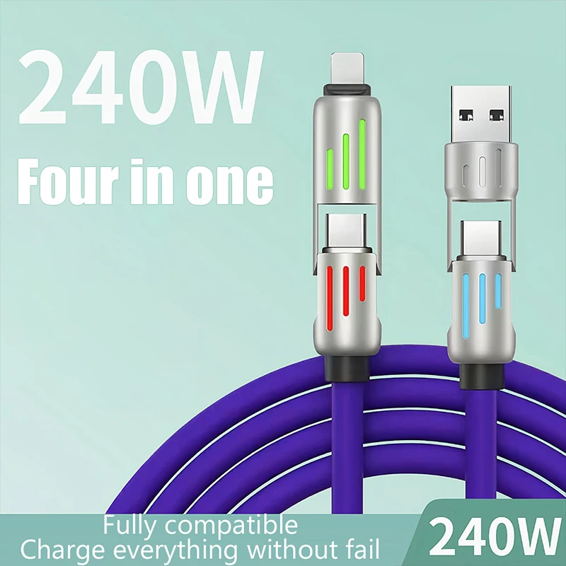 Four In One Fast Charging Data Cable For Mobile Phones And Tablets, Suitable For IPhone 15 16 IPad, Xiaomi Tablet, High-quality