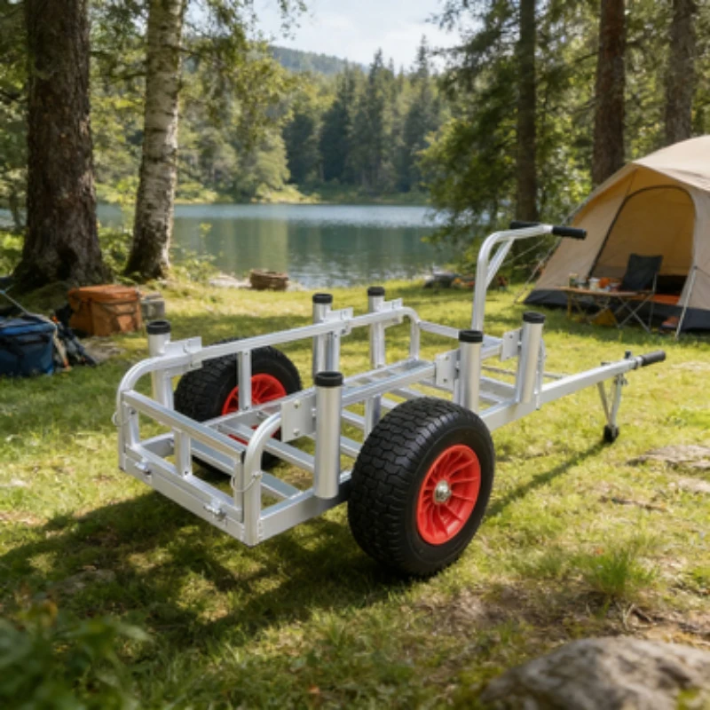 Removable aviation aluminum fishing trolley, silent wheel portable outdoor fishing trailer