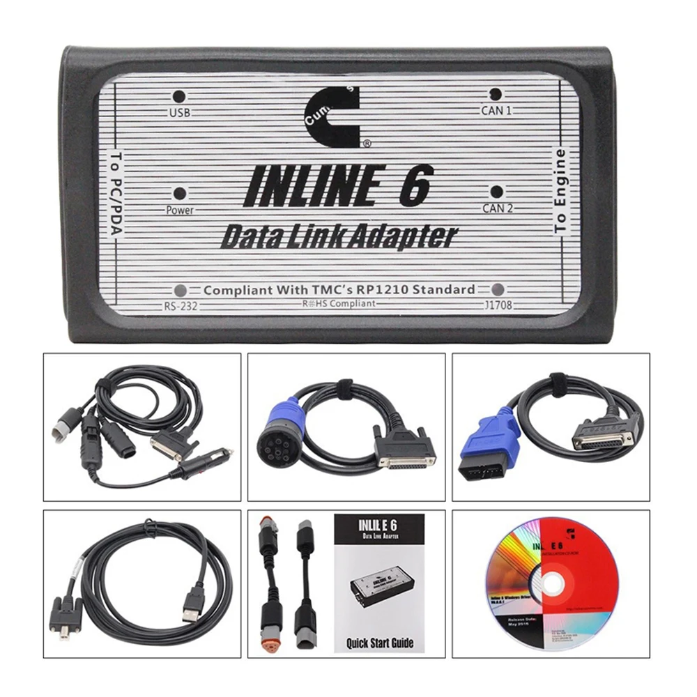 For INLINE 6 V8.7 V7.62 Diagnostic Tool For C- ummins Supports SAE J1708/J1587 and J1939/CAN OBD2 Cable Scanner Heavy Duty Truck