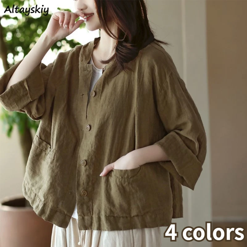 

M-3XL Hooded Jackets Women Summer Leisure Japan Style Literary Basic Vintage Solid Harajuku Streetwear All-match Outerwear Daily