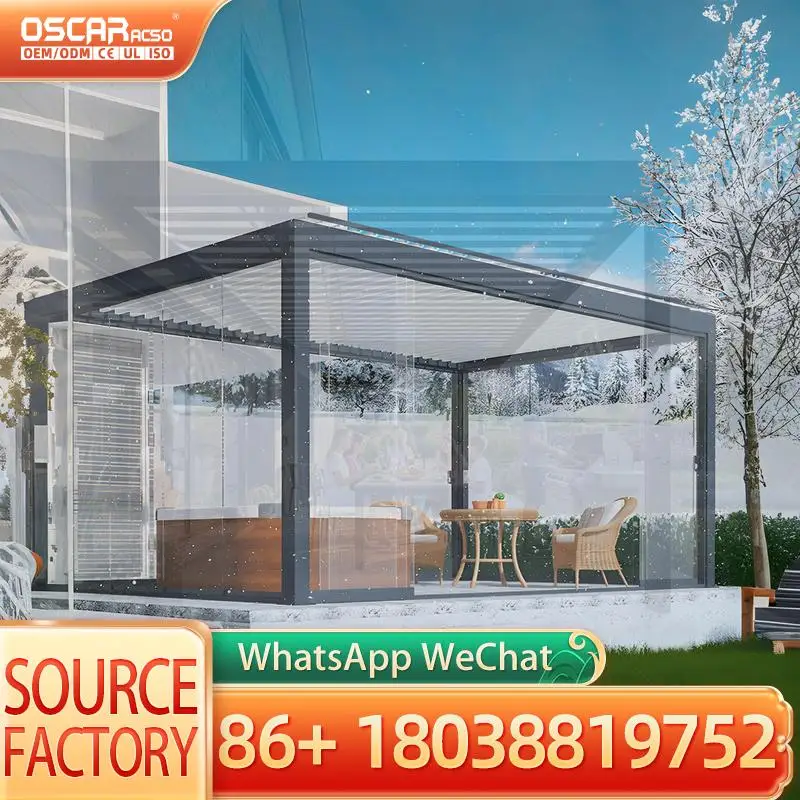 Waterproof Motorized Exterior Pavilion with Louvered Roof for Garden Balcony Shading Bioclimatic Pergola Cover Sun Shelter Outdo