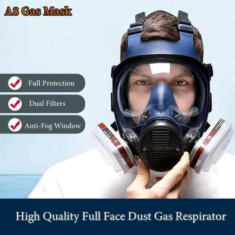 

A8 Anti-Pollution Full Face Cover Respirator Dust Gas Mask Dual Filters For Painting Spraying Welding Work Safety Protection