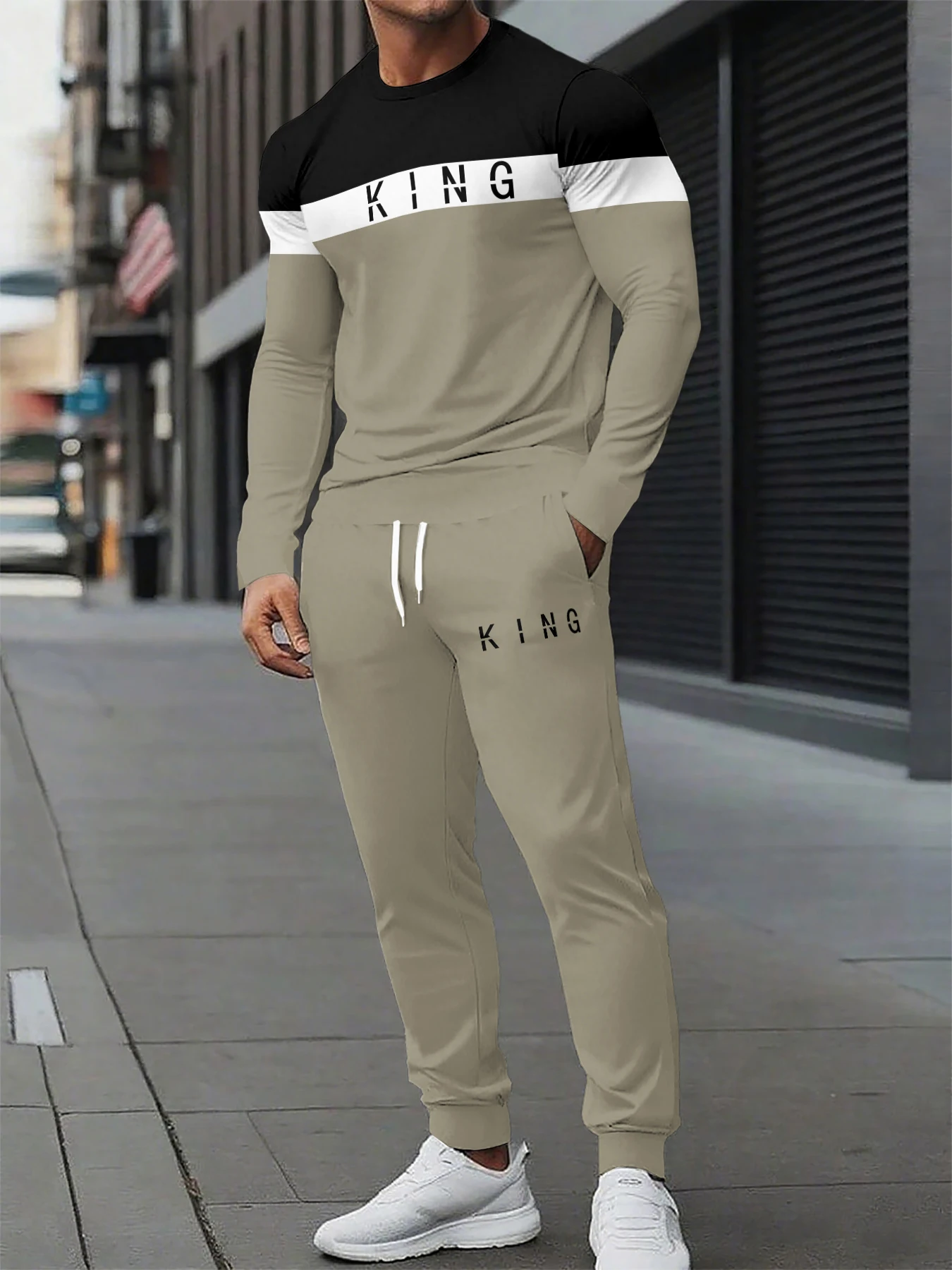 

Autumn Men's Sports Set Street Fashion Round Neck Two piece Set Printed Suitable for Daily Wearing