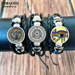 Horus Eye Bracelet for Men Egyptian Scarab Protection Sign Glass Gem Leather Bangles for Men Women Vintage Wristband