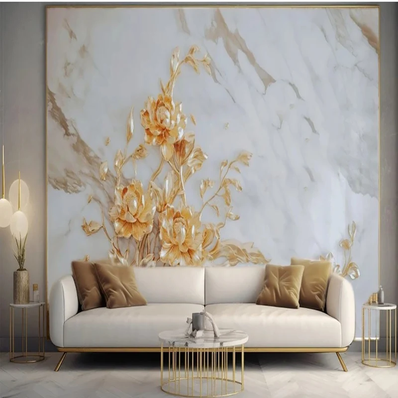 Custom Modern Light Luxury Art Golden Flowers Mural Background Wall For Bedroom Study Papel De Parede Home Décor Fresco Tapety