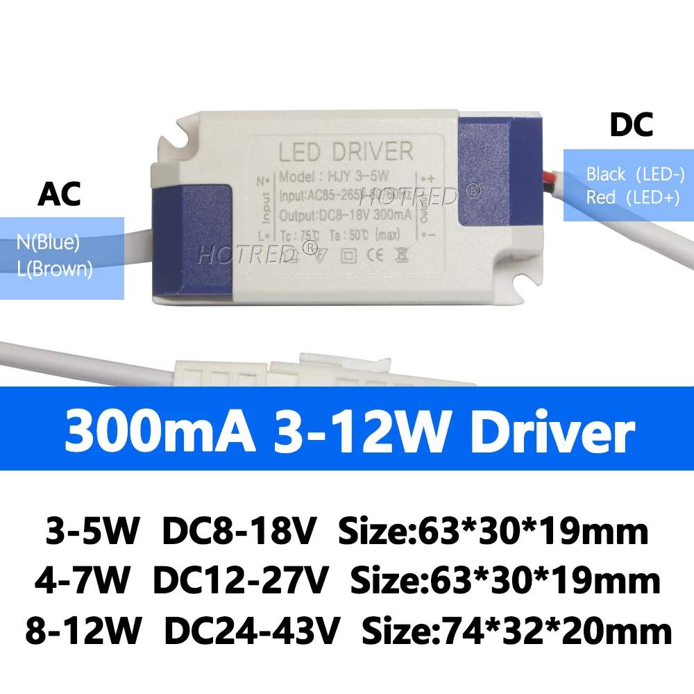 LED Driver 300mA 280mA 1W 3W 5W 7W 12W AC 110V 220V To DC9V 12V 15V 21V 24V 48V Lighting Transformer Panel Ceilling Lamp Strip