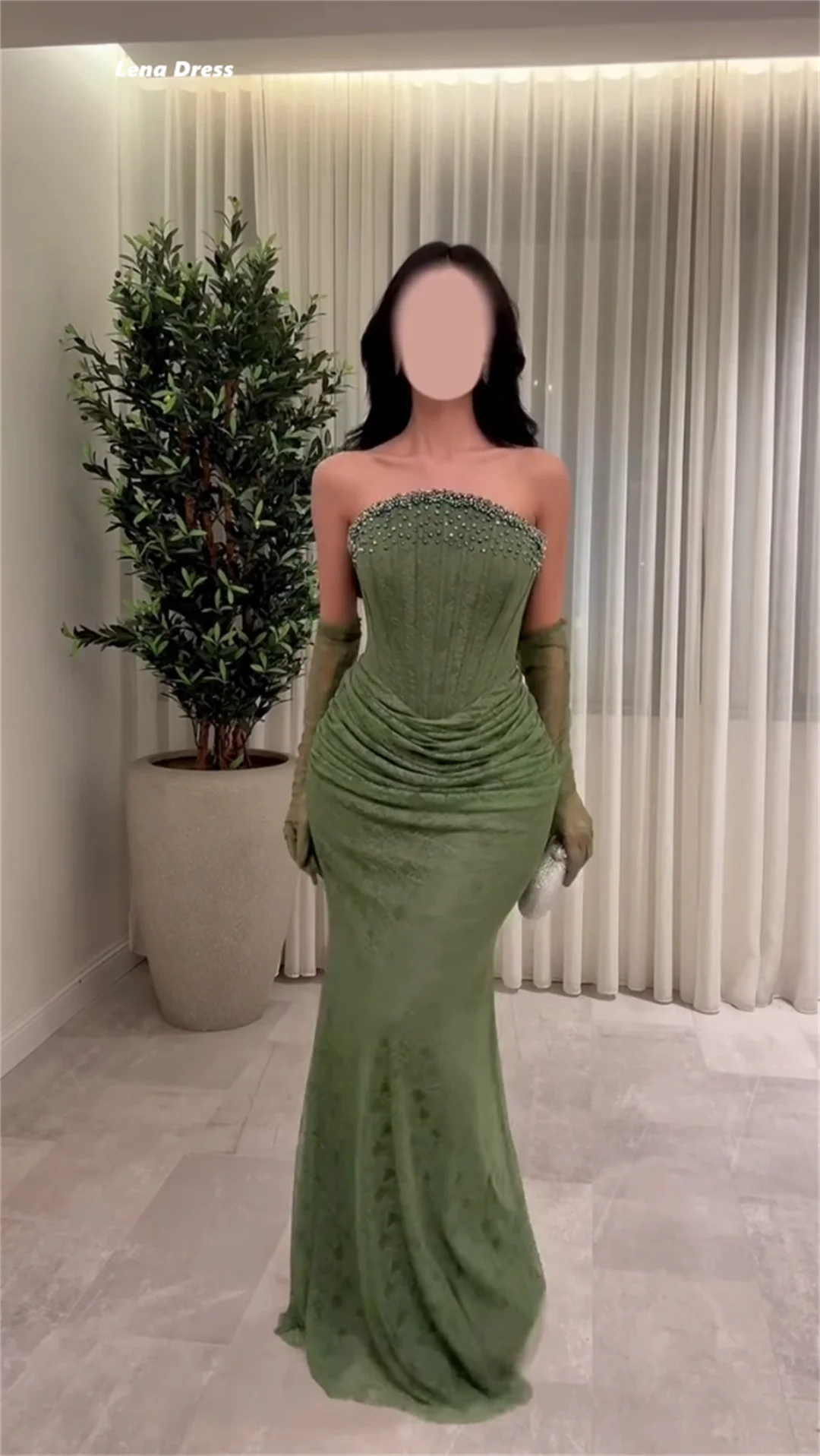 Lena Green Women's Prom Dress Luxury Women Evening Dress Customized Embroidered Lace Fish Tail Off the Shoulders Elegant Gowns image 2