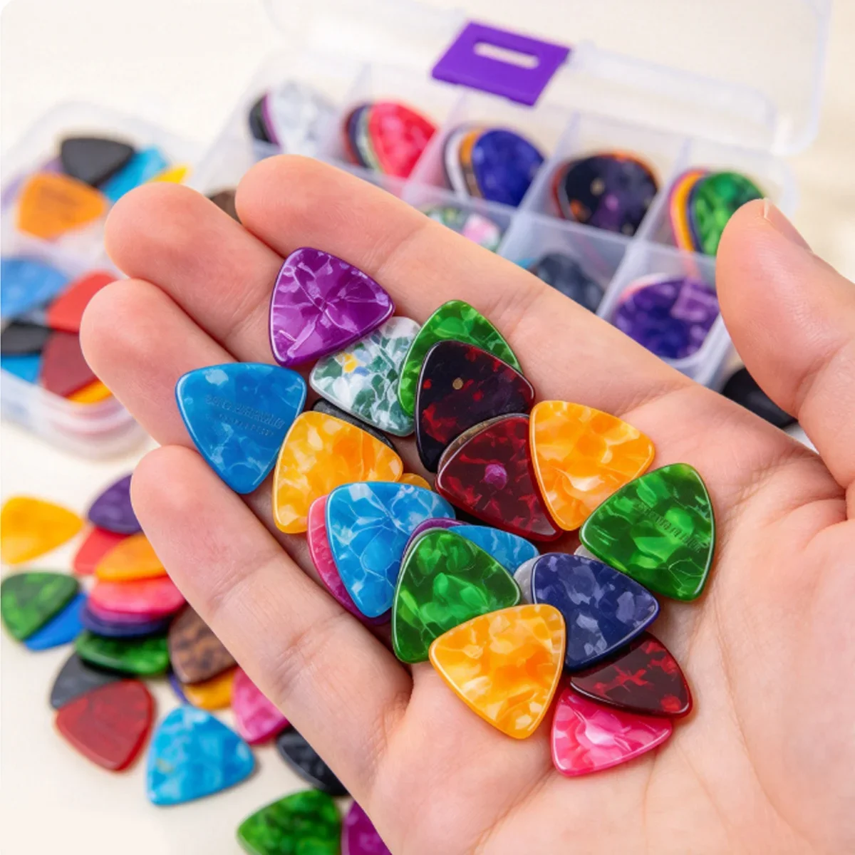 6/12/30/50Pcs Boxed 0.46mm Guitar Picks for Acoustic Electric Ukulele Bass, Assorted Glossy Colors with Case, for Practice ZSY