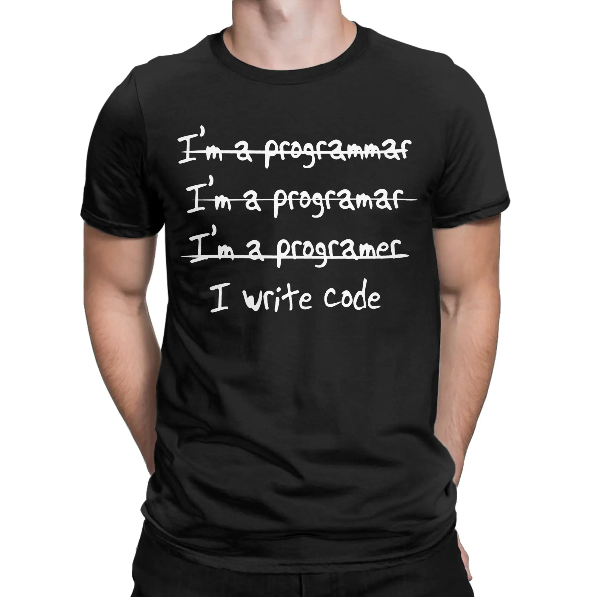 I Write Code Programmer Misspelling Men's T Shirt  Leisure Tee Shirt Short Sleeve Crew Neck T-Shirts 100% Cotton New Clothing