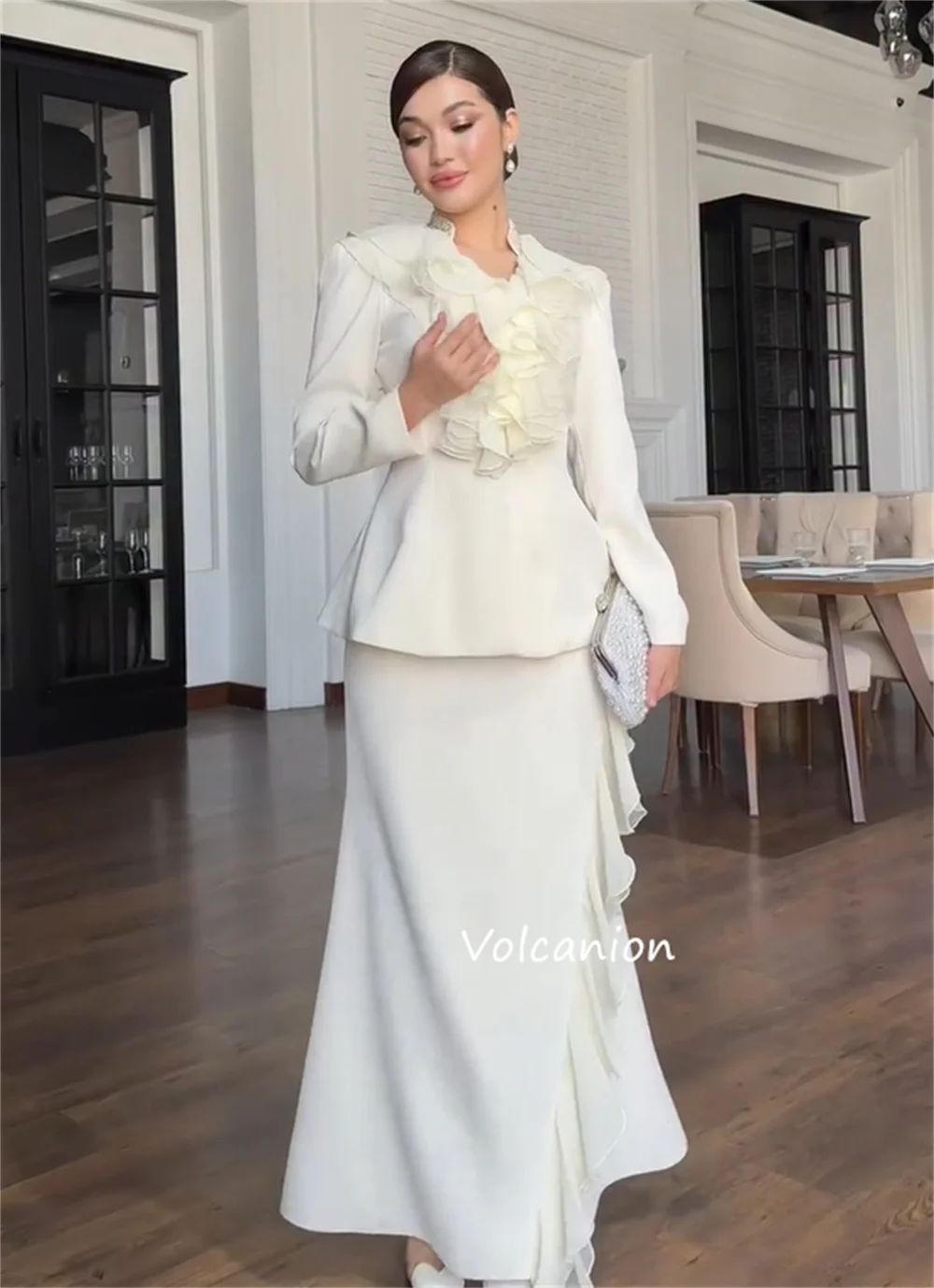 Customized Chinese Style Jersey Pleat Trumpet V-neck Long Dresses Bespoke Occasion Quinceanera Exquisite Matching
