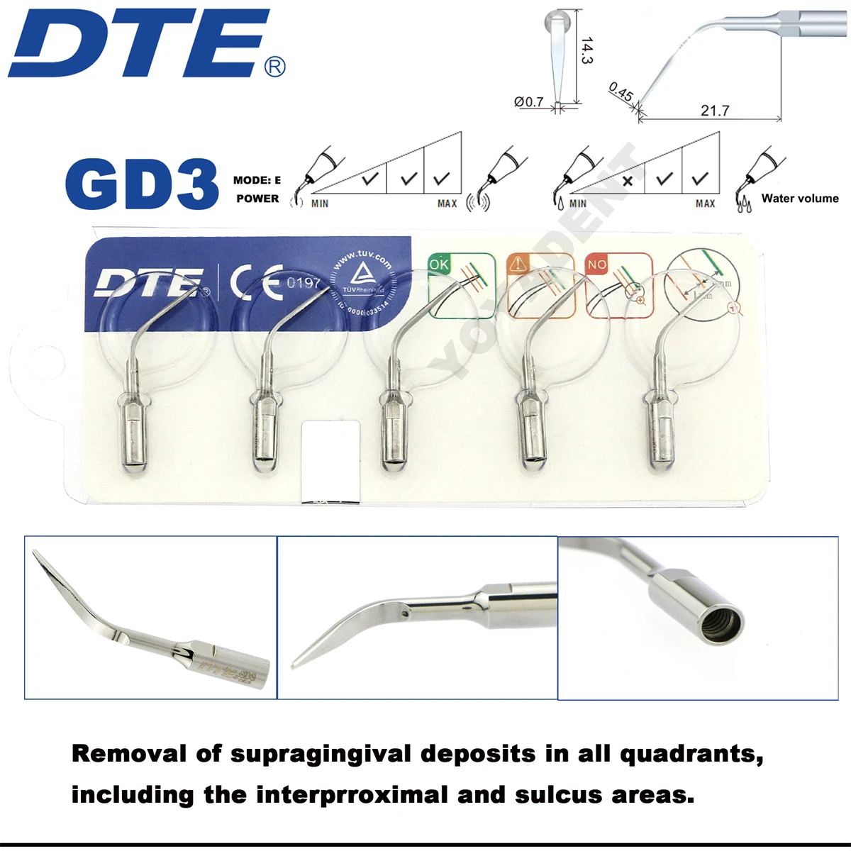 Original Woodpecker DTE Dental Scaler Tips Scaling Tip Fit SATELEC ACTEON NSK Ultrasonic Scaler Handpiece