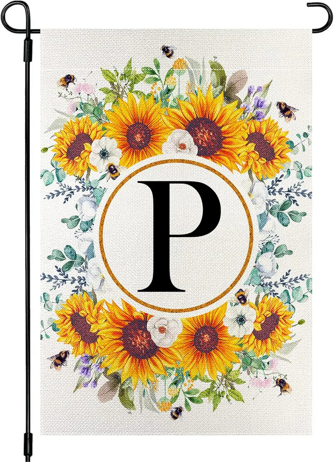 Monogram Letter P Garden Flag Summer Sunflower 12x18 Vertical Double Sided Spring Floral Bee Outside Decorations Small Burlap Fa