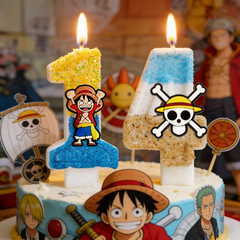 Cartoon One Piece Themen-Luffy-Kerze Nummer 0-9 Geburtstagstortenkerzen Dekorationen Geburtstagsparty Tortendekoration Babyparty Geschenk