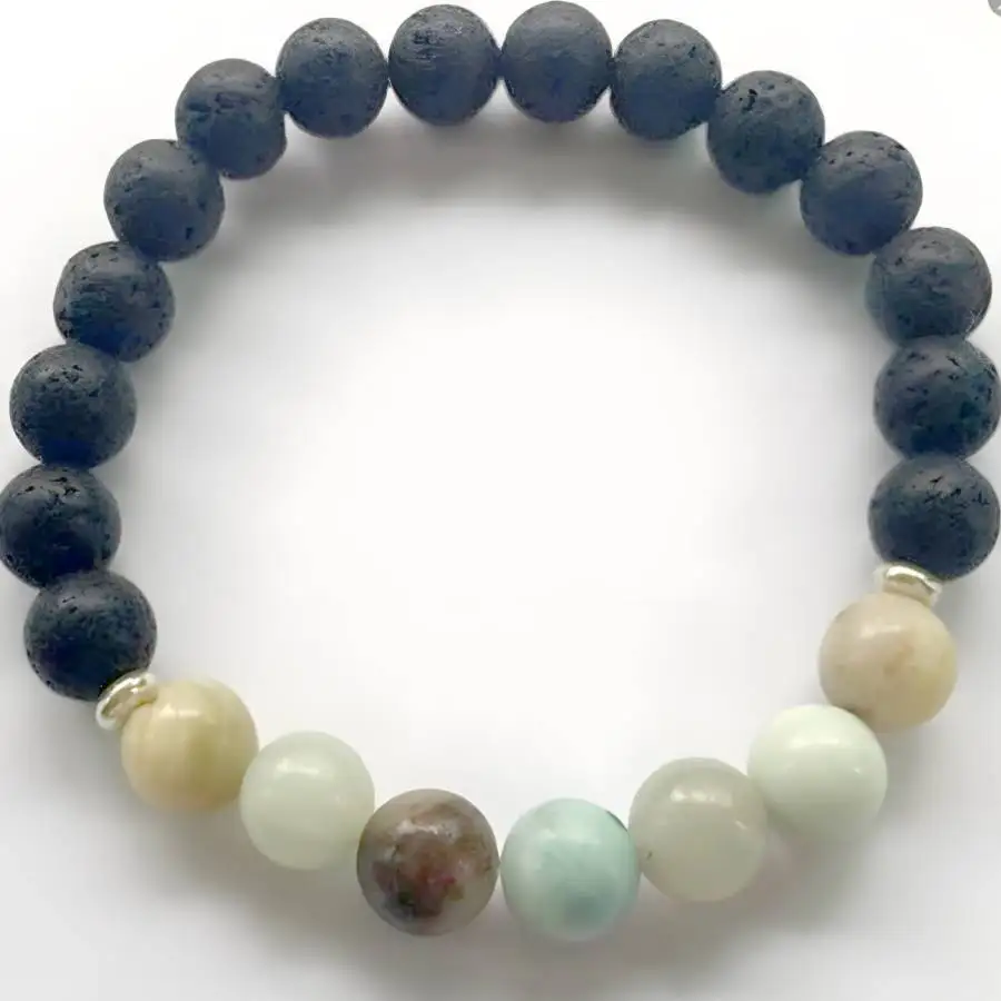 

8mm Amazoniteite Lava Stone Mala Bracelet Gemstone 7.5 inches Tibetan elastic Bead Men's Mala Chakra Zen tassel Sacred Bodhi