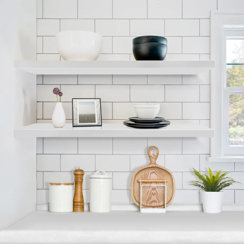 Floating Shelves for Wall - 2 Long Floating Shelves Farmhouse - 35 x 9 Inch Wall Mounted Floating Shelves for Wall, White