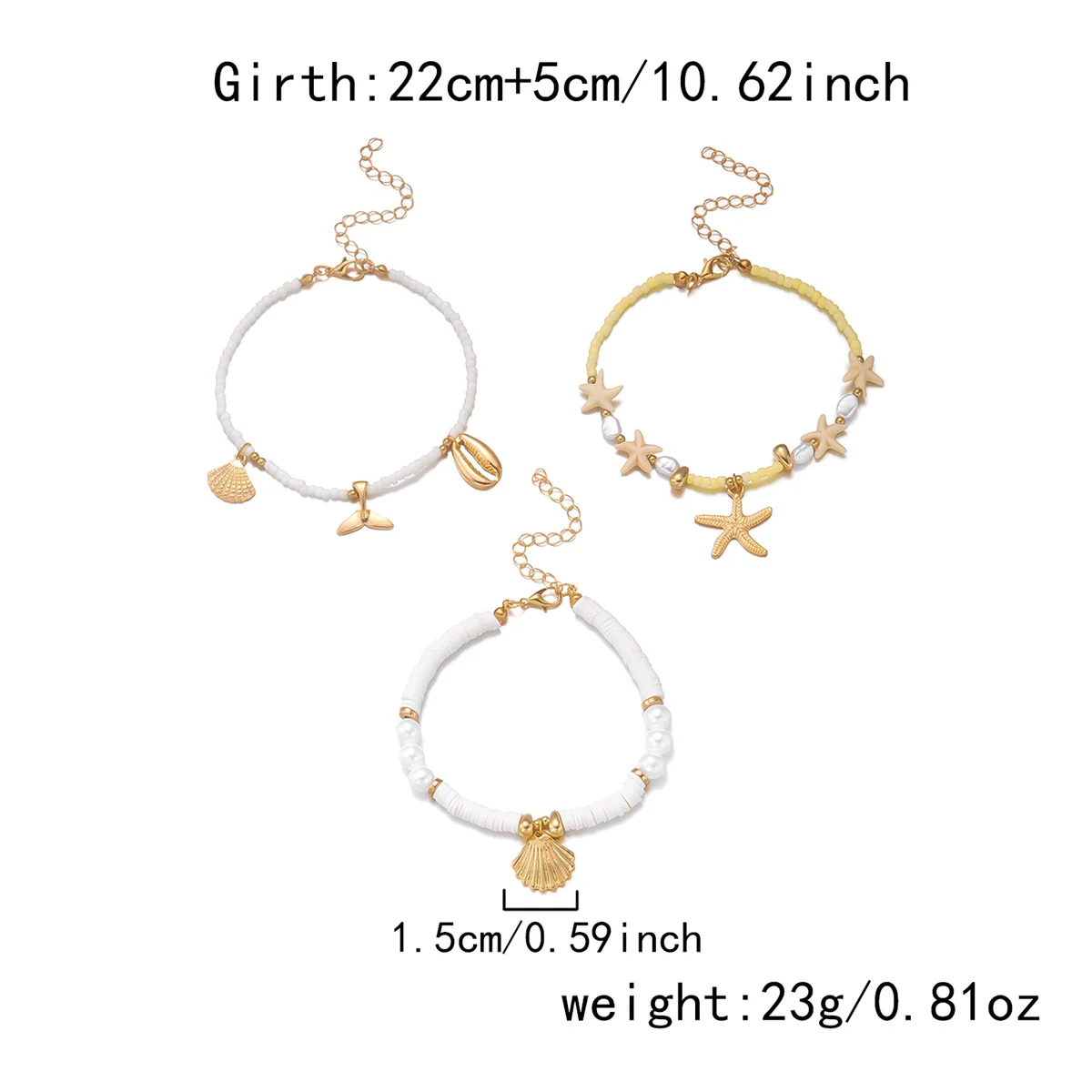 Boho Mehrlagiges Fußkettchen mit Seestern-, Walflossen- und Muschel-Imitat-Anhängern für Frauen, Kunstperlen und Perlen, Sommer-Strand-Ozean-Fußschmuck – Detail 7