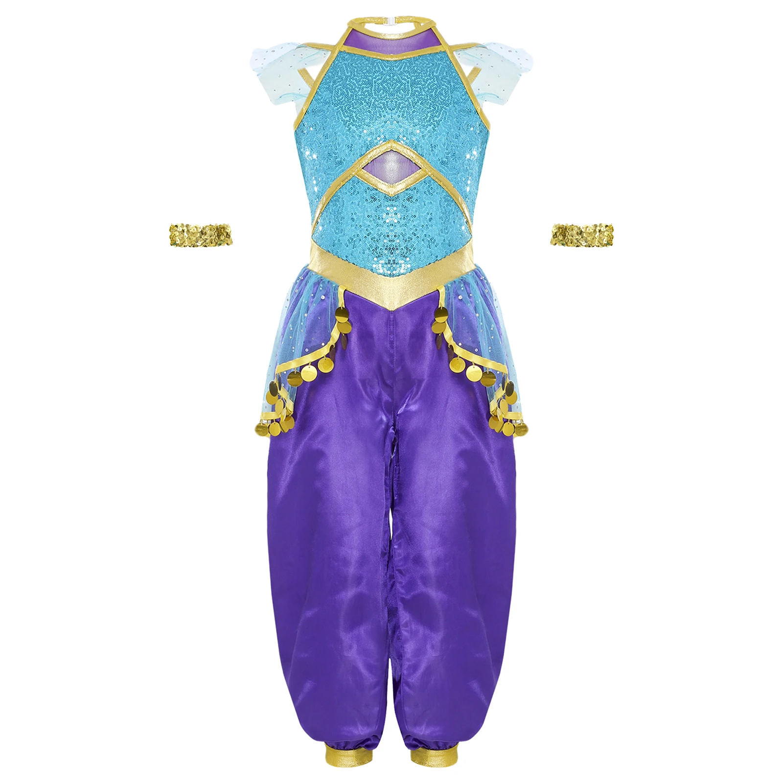 Girls Jasmin Dress Arabian Princess Costume Kid Halloween Cosplay Party Christmas Fancy Dress Bodysuit Halloween Cosplay Clothes