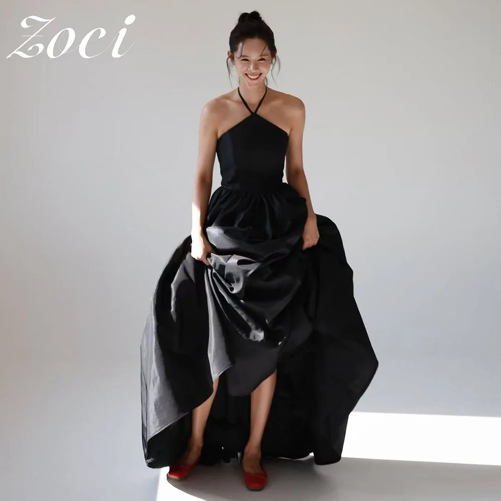 

Zoci Halter Black Evening Dresses Korea Wedding Photo Shoot Dresses Customized A-line Sleeveless Corset Reception Bridal Gown