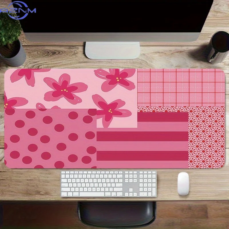 1pc Pink Design Mouse Pad  cm, Non Slip Extended Table Mat, Strip Pattern Desk Mat for Office Home Decor, Soft Fabric Surface Ke