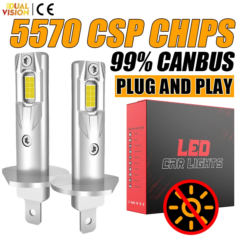 H1 LED Headlights Bulbs for Car CANBUS Fog Lights Mini Auto HeadLamp CSP Chip Plug&Play Wireless High Power 12V/24V +800% Bright