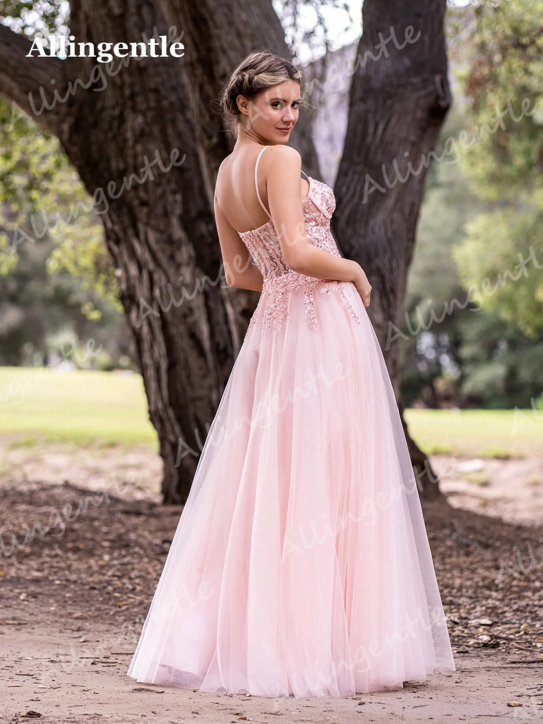 Allingentle Prom Dresses Sweetheart Sequin Appliques Long Formal Evening A-Line Ball Gowns with Slit Dress for Women Customized