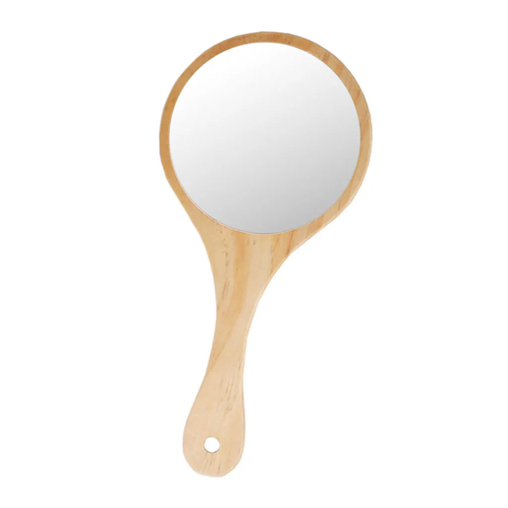 Rustic Exquisite Wooden Makeup Mirror Round Handheld Mirror , Wood
