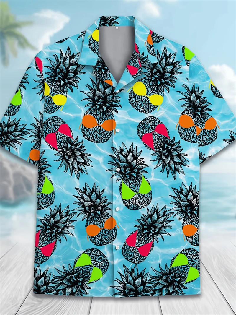 

Мужская гавайская рубашка с 3D-принтом: череп и ананас, новая забавная летняя блузка с фруктовым принтом, рубашка с отложным воротником и короткими рукавами, топы в стиле Y2K