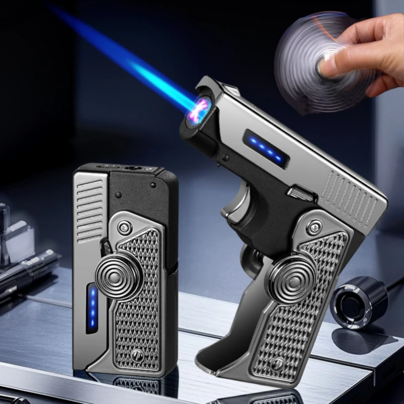 

Metal Gas Electric Dual-purpose Folding Lighter Windproof Jet Dual Arc USB Folding Gun Portable Lighter Fashionable Men's Gift