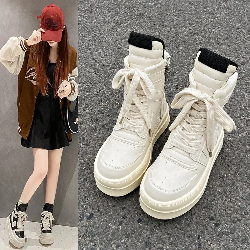 Retro Designer Women Chunky Platform Shoes Woman Ankle Boots,High-top Sneakers Riding Casual Flats Sneakers Street Club Footwear