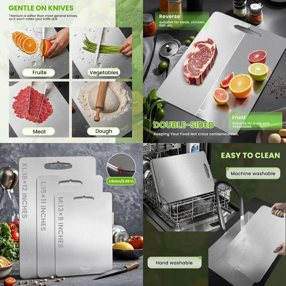 

Triple-Size Pure Titanium Cutting Boards - Durable, Easy Clean, Double-Sided for Kitchen Use (Meat, Fruit, Veg)