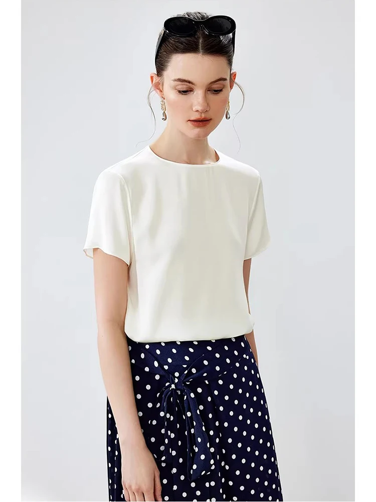 

Классическая универсальная шелковая футболка с круглым вырезом, однотонная, из шелка Нинся Цзянь TH, изысканная, 23 момме