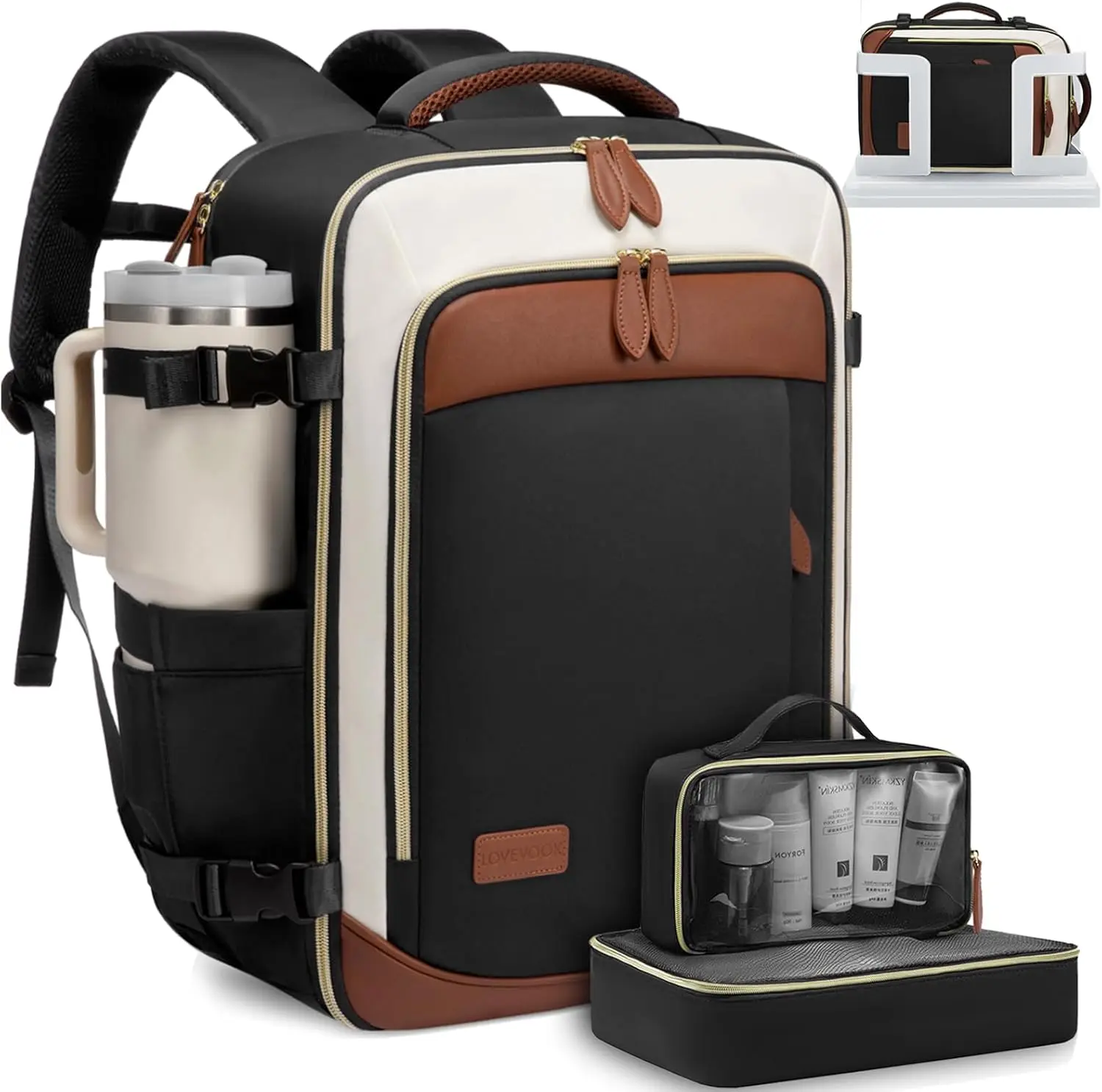 

40-литровый дорожный рюкзак для женщин с органайзерами, одобренный TSA, водонепроницаемый, подходит для ноутбука, можно брать в ручную кладь.